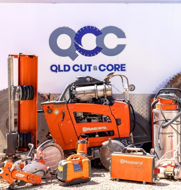 QCC logo with cutting machinery